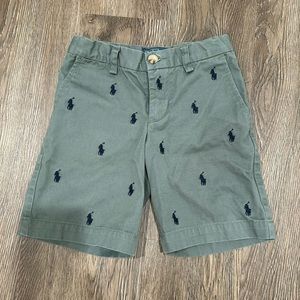 Boys Green and navy Polo shorts with polo horse embroidered